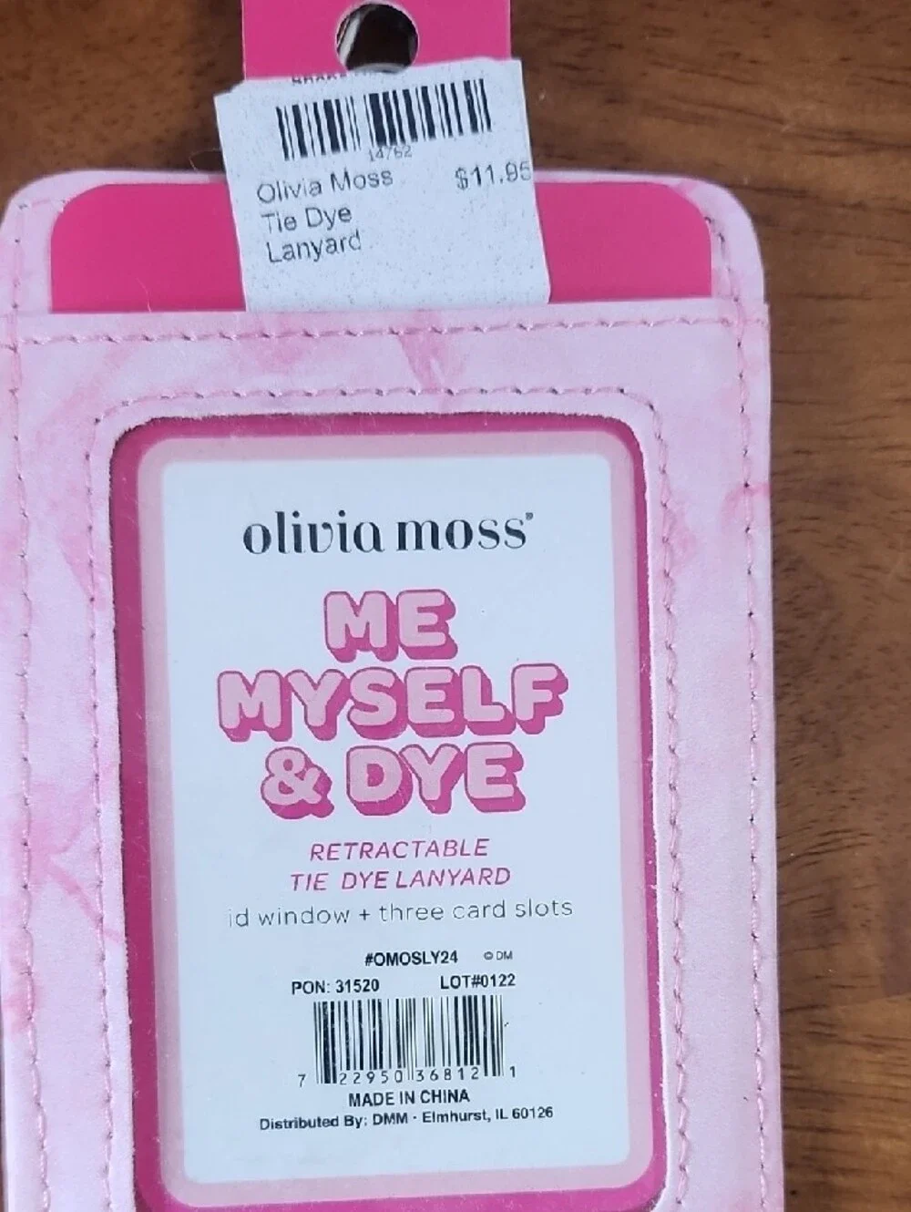 Olivia Moss Pink Marble ID‎ Card Holder with Retractable Reel and Lanyard